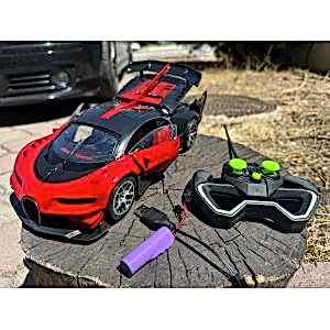 1/14 Ölçek Uzaktan Kumandalı Kapıları Açılan Bugatti Kırmızı Renk Spor Araba Şarjlı Işıklı 28 Cm