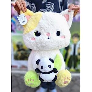 55 Cm Yavru Panda Tutan Sevimli Kedi Rengarenk Peluş Oyuncak Kedi