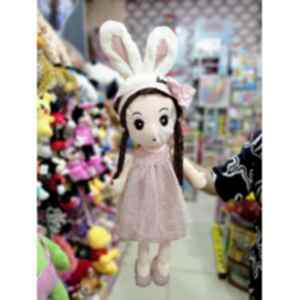 70 Cm Tavşan Kulaklı Bez Bebek Peluş Oyuncak Etekli Pembe Renk Bez Bebek